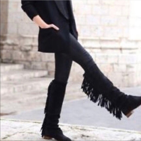 Zara Fringe Suede Boots Black Size 36 - Picture 5 of 7